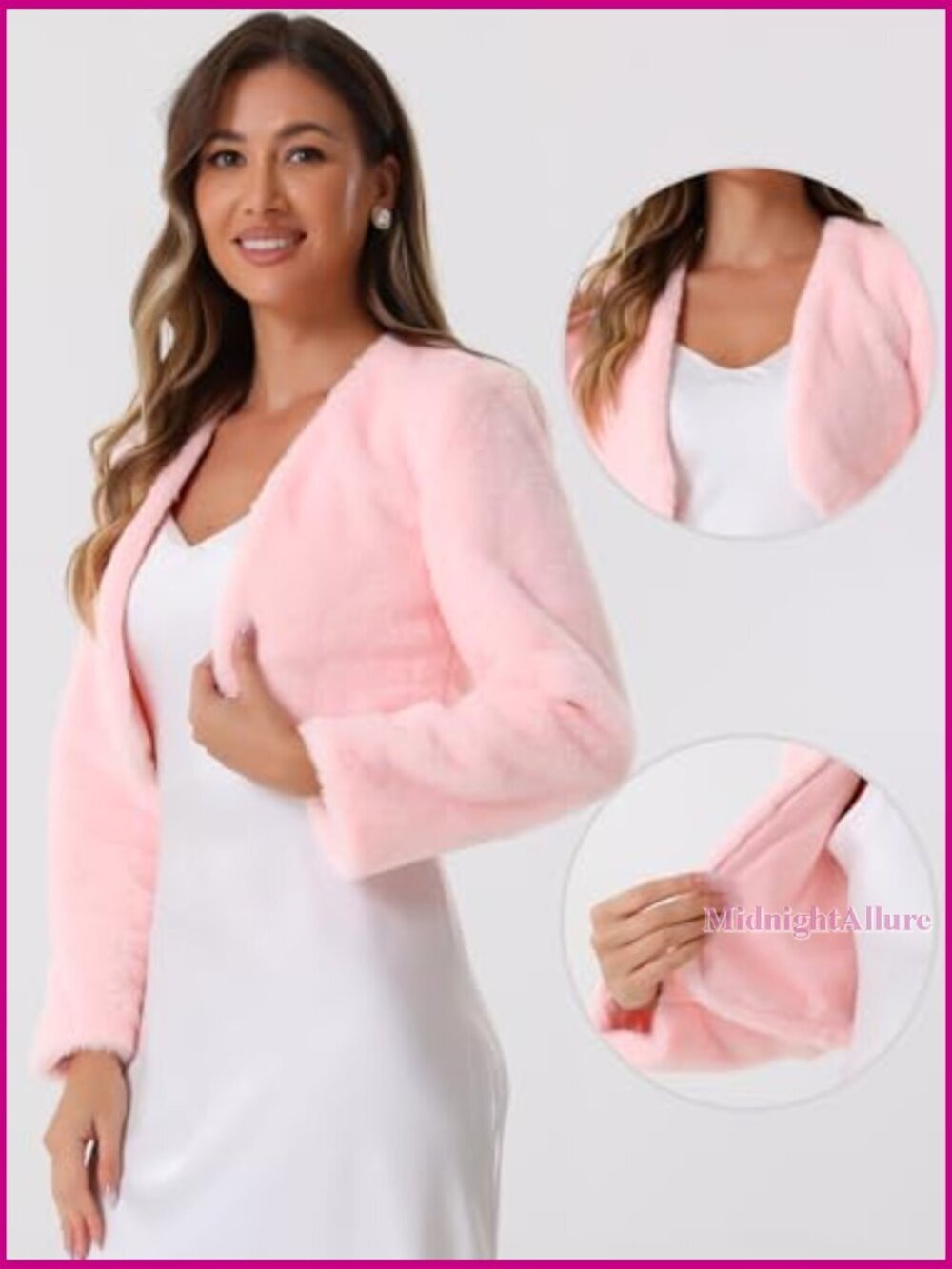 Faux Fur Shrug Jacket Formal Bolero Evening Wear Long Sleeve - Picture 4 of 5